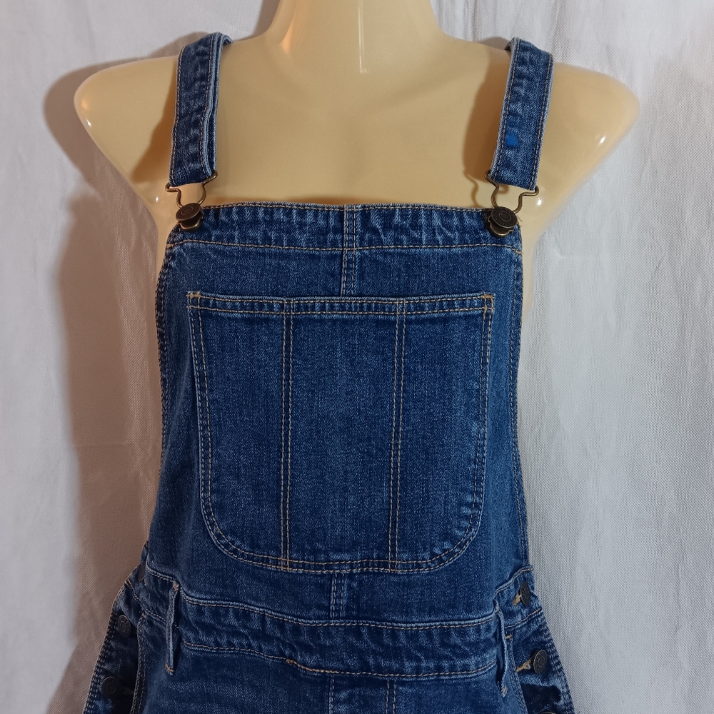 Old Navy Womens Medium Blue Jean Shortall Denim Shorts Bib Overall Cuffed - Picture 3 of 14